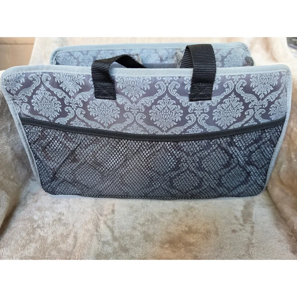 Mary Kay Consultant Organizer Tote Bag Grey Damask Mesh Pockets Travel Caddy